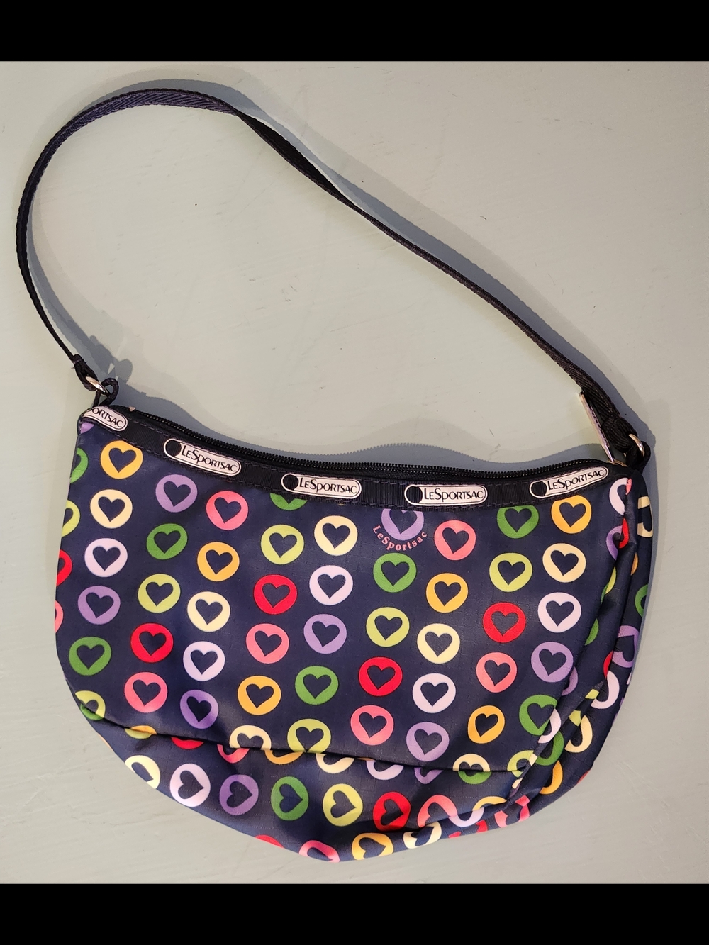 New Vintage LeSportsac Go Go Navy Heart Print Shoulder Bag Y2K Purse